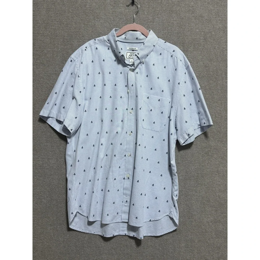 Jos A Bank 1905 Shirt Mens XL Blue White Striped Sailboat‎ Tailored Fit Cotton